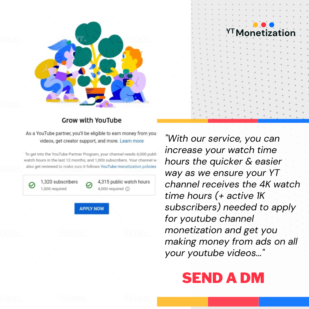 Buy 4000 Youtube Watchtime hours for Monetization and 1000 Youtube active subscribers